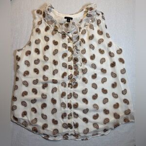 NWT Ann Taylor Metallic Paisley Clip Ruffle Neck Sleeveless Blouse - Size M